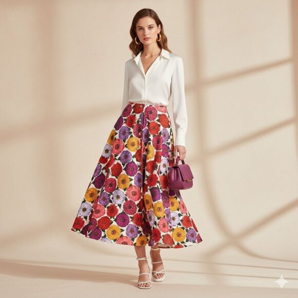 La DoubleJ Holiday Skirt in Zinnie Print – XS – Gently Worn - Picture 1 of 11